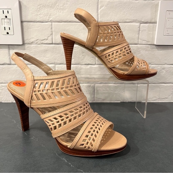 Adrienne Vittadini sz 9.5 Prim cutout leather strappy platform heels - Picture 2 of 16
